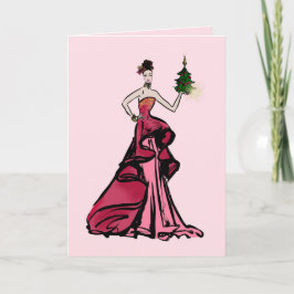 Elegant Lady in Red Feestdagen Kaart