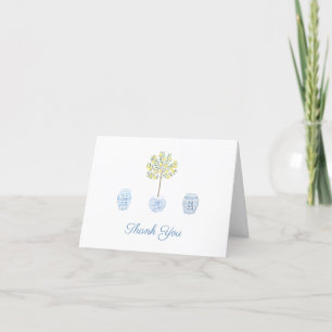 Elegant Lady Lemon Tree Blue White, gepersonalisee Bedankkaart