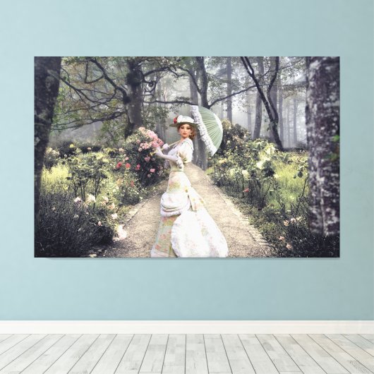 Elegant Lady met paraplu door de Bossen Canvas Afdruk (Insitu (Houten vloer))