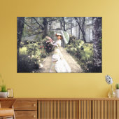 Elegant Lady met paraplu door de Bossen Canvas Afdruk (Insitu (Woonkamer))