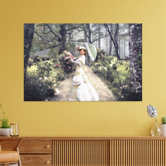 Elegant Lady met paraplu door de Bossen Canvas Afdruk (Insitu (Woonkamer))