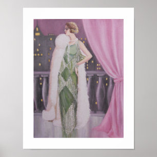 Elegant Lady op een balkon, Poster