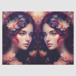 Elegant Lady Oranje Roze Blauwe Bloemen Ontkoppele Tissuepapier