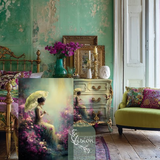 Elegant Lady & Parasol sitting, Ethereal Floral  Tissuepapier