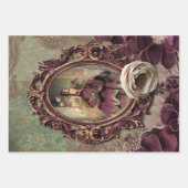 Elegant Lady Portret, Bloemen en Demask papier Inpakpapier Vel (Voorkant)