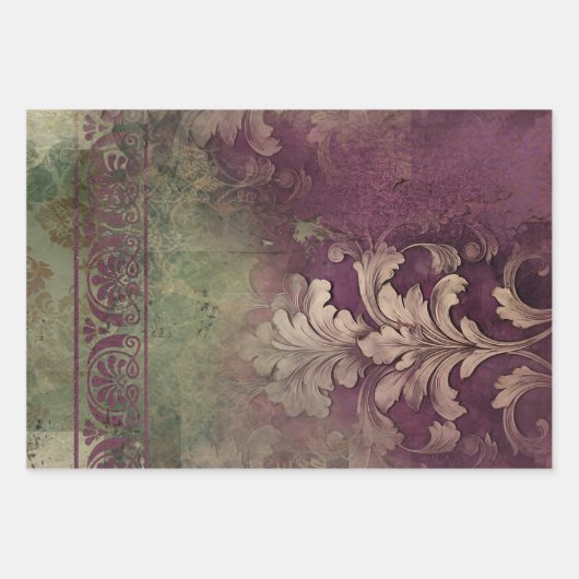 Elegant Lady Portret, Bloemen en Demask papier Inpakpapier Vel (Voorkant 3)