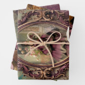 Elegant Lady Portret, Bloemen en Demask papier Inpakpapier Vel (In situ)