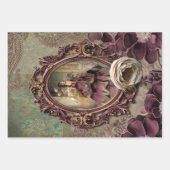 Elegant Lady Portret, Bloemen en Demask papier Inpakpapier Vel (Voorkant)