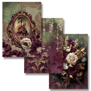 Elegant Lady Portret, Bloemen en Demask papier Inpakpapier Vel