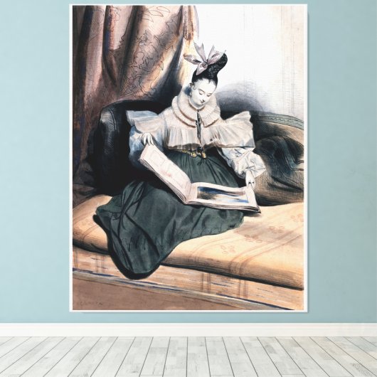 Elegant Lady Reading -  kunst Print (Insitu (Houten vloer))