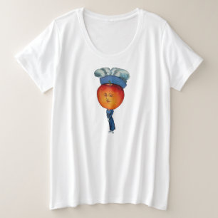 Elegant Lady Red Apple Head Blue Feathered pet Grote Maat T-shirt