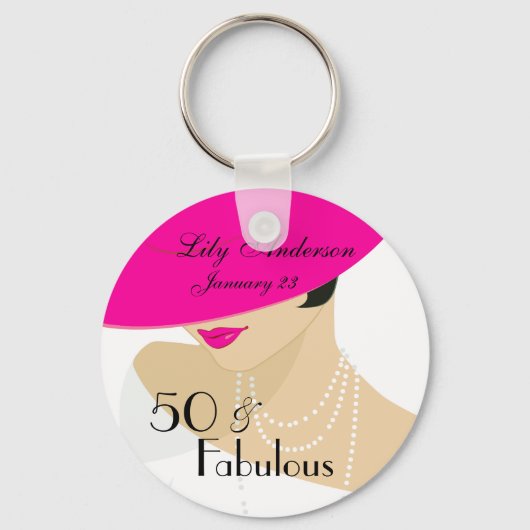Elegant lady retro 50 & Fabulous hot roze parels Sleutelhanger (Voorkant)