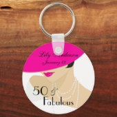 Elegant lady retro 50 & Fabulous hot roze parels Sleutelhanger (Voorkant)