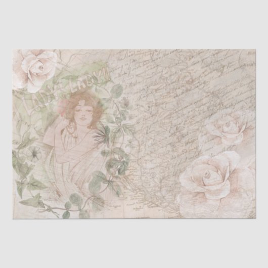 Elegant Lady Rozen Script Kaart Decoupage Tissuepapier (Voorkant)