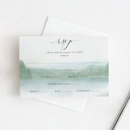 Elegant Lake and Trees Soft Waterverf Wedding RS RSVP Kaartje
