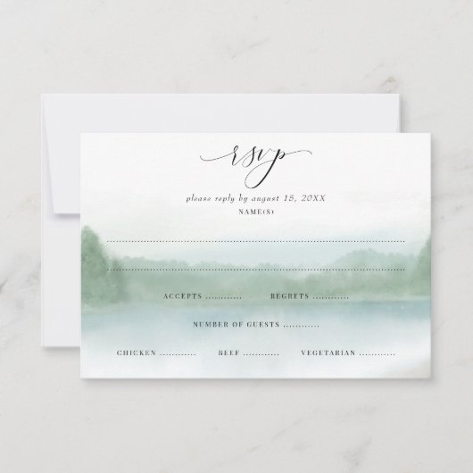 Elegant Lake and Trees Soft Waterverf Wedding RS RSVP Kaartje (Voorkant)