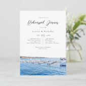 Elegant Lake Genève Wisconsin Rehearsal Dinner Kaart (Staand voorkant)