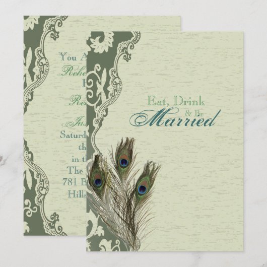 Elegant  land pauw repetitie diner kaart (Voorkant / Achterkant)