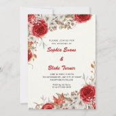 Elegant land rode rozen Herfst wit crème bruiloft Kaart (Voorkant)