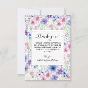 Elegant land roze Paarse blauwe Waterverf ventilat Bedankkaart