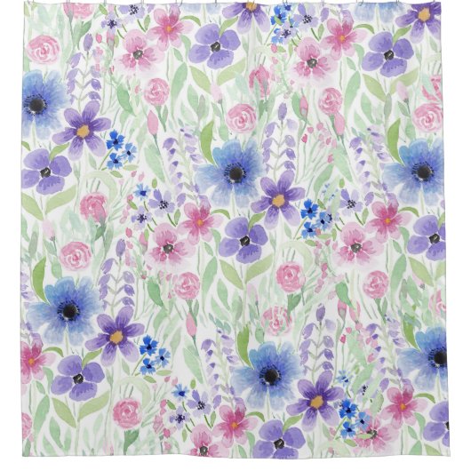 Elegant land roze Paarse blauwe Waterverf ventilat Douchegordijn (Voorkant)