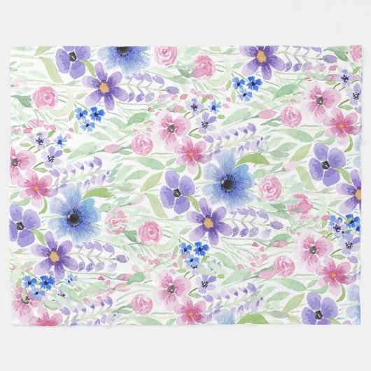 Elegant land roze Paarse blauwe Waterverf ventilat Fleece Deken (Voorkant (Horizontaal))