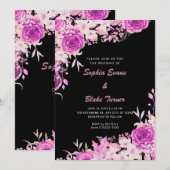 Elegant land roze rozen zwart bruiloft kaart (Voorkant / Achterkant)