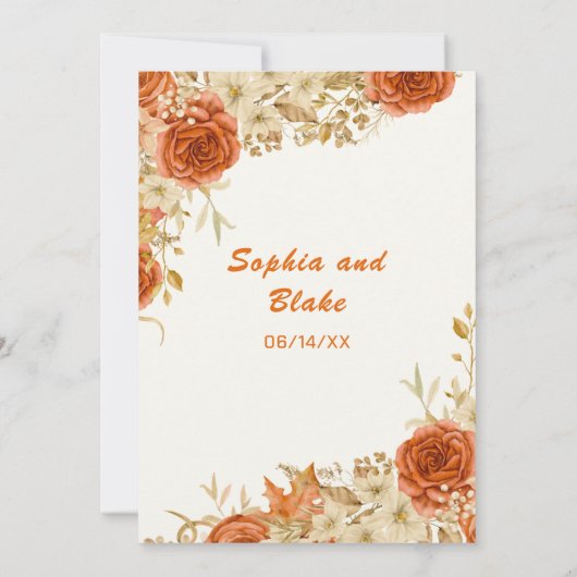 Elegant Land Sinaasappel Rozen Wit Cream Bruiloft Kaart (Achterkant)