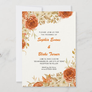 Elegant Land Sinaasappel Rozen Wit Cream Bruiloft Kaart