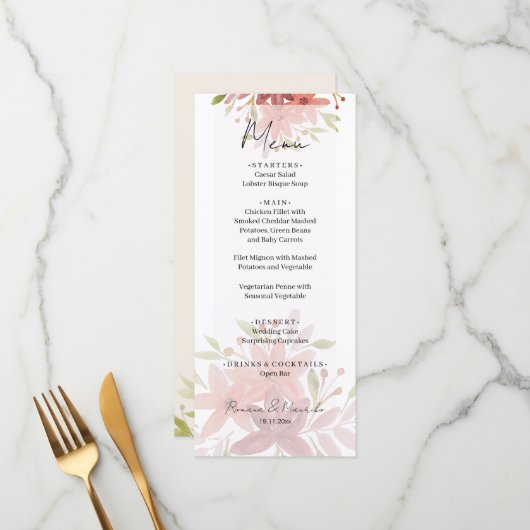 Elegant Land Waterverf Bloemen Terracotta Blush Menu (Voorkant / Achterkant in situ)