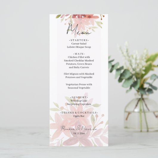Elegant Land Waterverf Bloemen Terracotta Blush Menu (Staand voorkant)