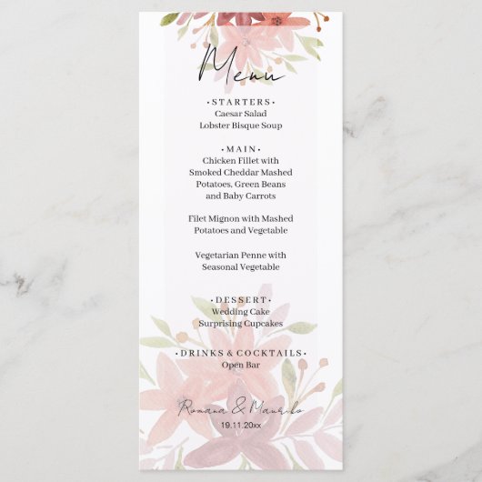 Elegant Land Waterverf Bloemen Terracotta Blush Menu (Voorkant)