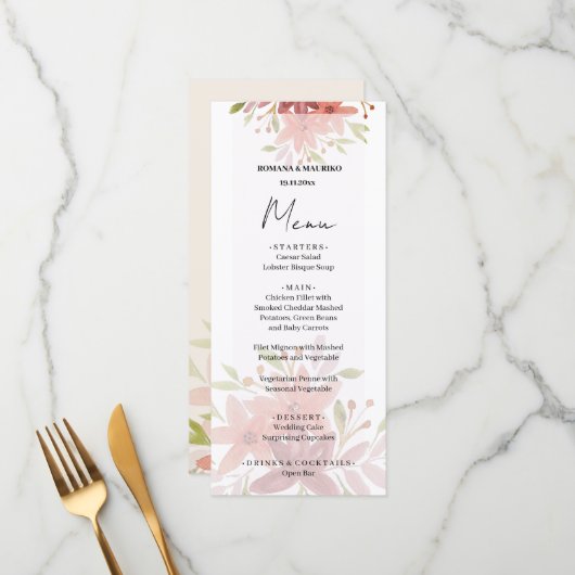 Elegant Land Waterverf Bloemen Terracotta Blush Menu (Voorkant / Achterkant in situ)