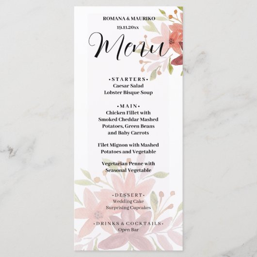 Elegant Land Waterverf Bloemen Terracotta Blush Menu (Voorkant)