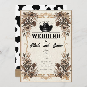 Elegant Land Western Cowboy Pet Bloemenbruiloft Kaart