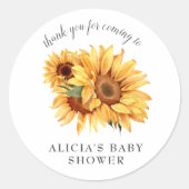 Elegant Land Zonnebloem Baby shower Ronde Sticker (Voorkant)