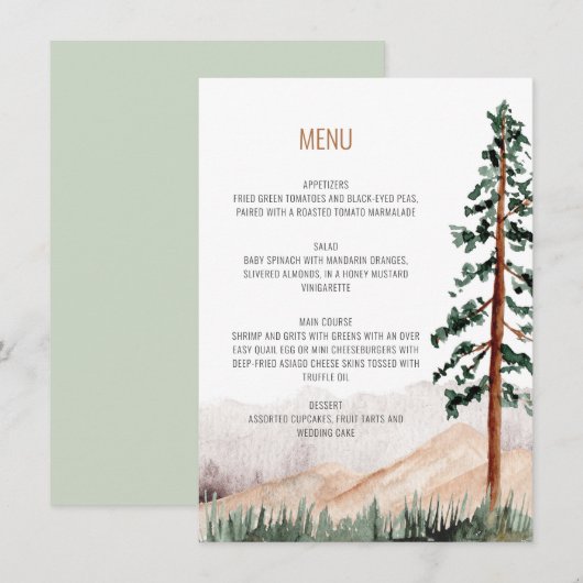 Elegant Landelijk Bergbomen Landschap Menu Kaart (Voorkant / Achterkant)