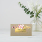Elegant Landelijk, Kraft, Goud, Bloem Visitekaartje (Staand voorkant)