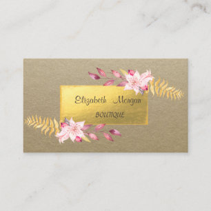Elegant Landelijk ,Kraft,Goud ,Bloemen Visitekaartje