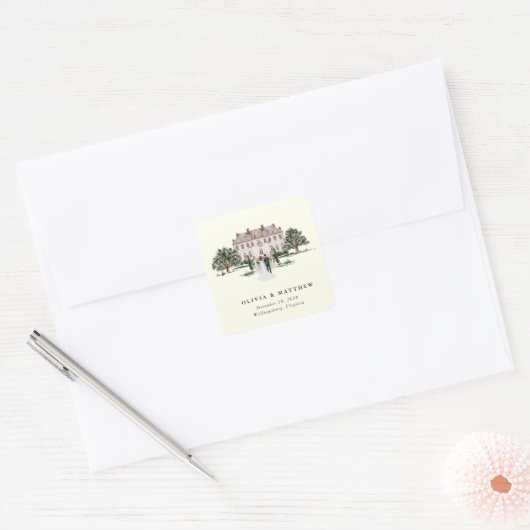 Elegant landhuis | Ranch Country Wedding Vierkante Sticker (Envelop)