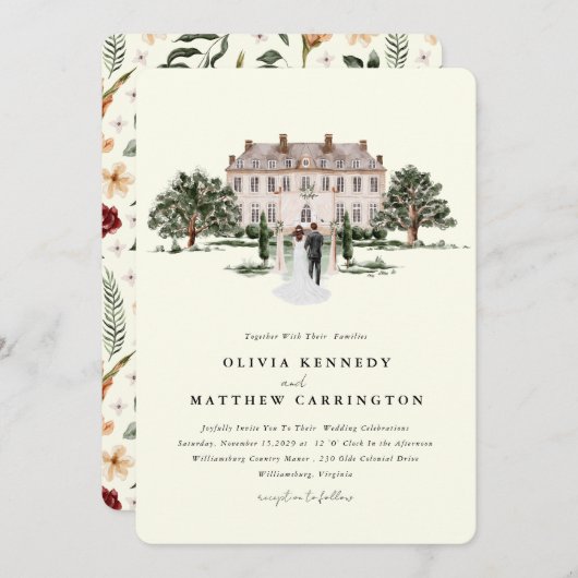 Elegant landhuis | Villa bruiloft uitnodiging (Voorkant / Achterkant)