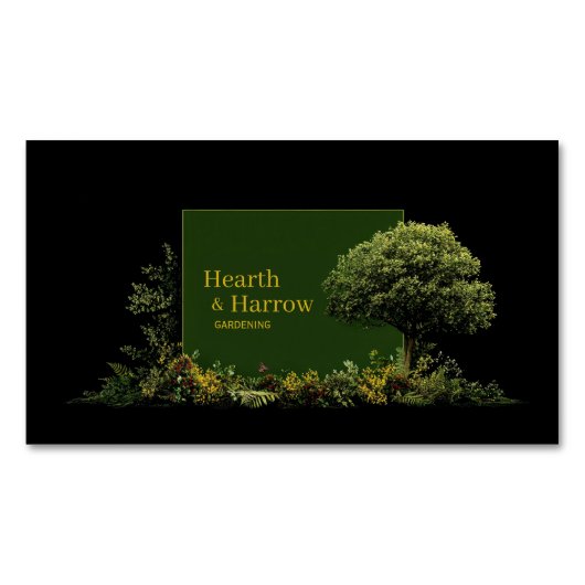 Elegant Landscape Tree Black Gold Frame Botanical Magnetisch Visitekaartje (Voorkant)
