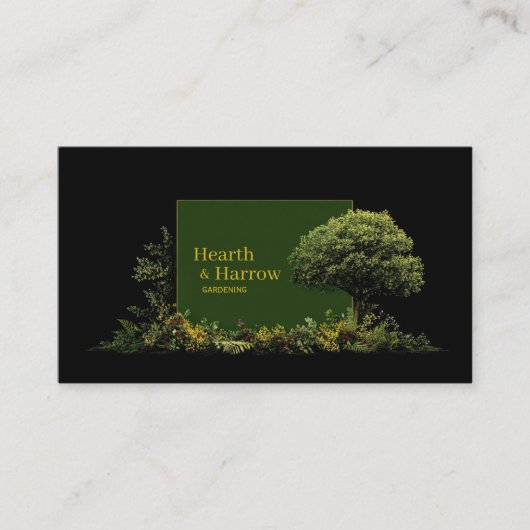 Elegant Landscape Tree Black Gold Frame Botanical Visitekaartje (Voorkant)