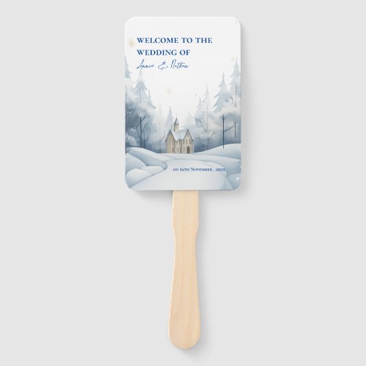 Elegant landschap besneeuwde winter bruiloft progr handwaaier (Voorkant)