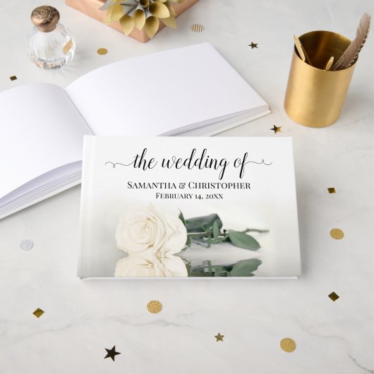 Elegant Lang Stemmed Ivoor Wit Rose Bruiloft Gastenboek (Voorkant open)