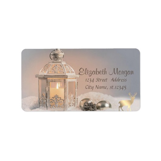 Elegant Lantern Gold Reindeer Holiday Label (Voorkant)