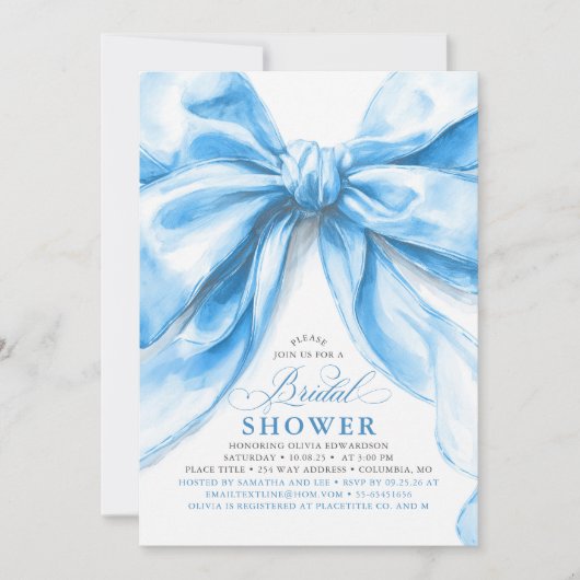 Elegant Large Dusty Blue Bow Bridal Shower  Kaart (Voorkant)