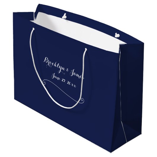 Elegant Large Navy Blue Wedding Gift Bag Groot Cadeauzakje (Achterkant Gekanteld)