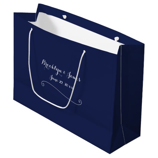 Elegant Large Navy Blue Wedding Gift Bag Groot Cadeauzakje (Voorkant Gekanteld)