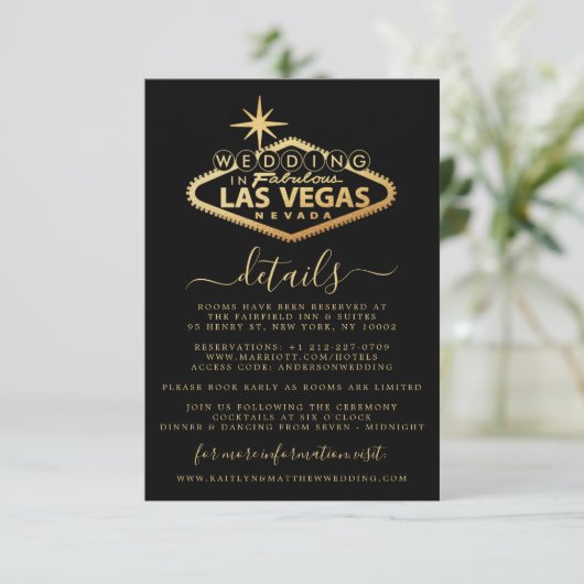 Elegant Las Vegas bestemming bruiloft detail Informatiekaartje (Staand voorkant)